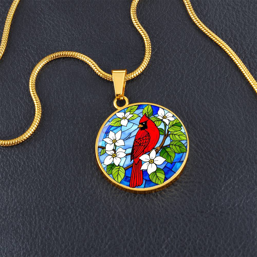 Cardinal Faux Stain Glass Pendant Necklace