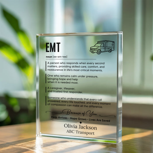 EMT Appreciation Award Plaque, Acrylic Plaque Gift, Emergency Responder Gift,  Thank You Gift for Employee