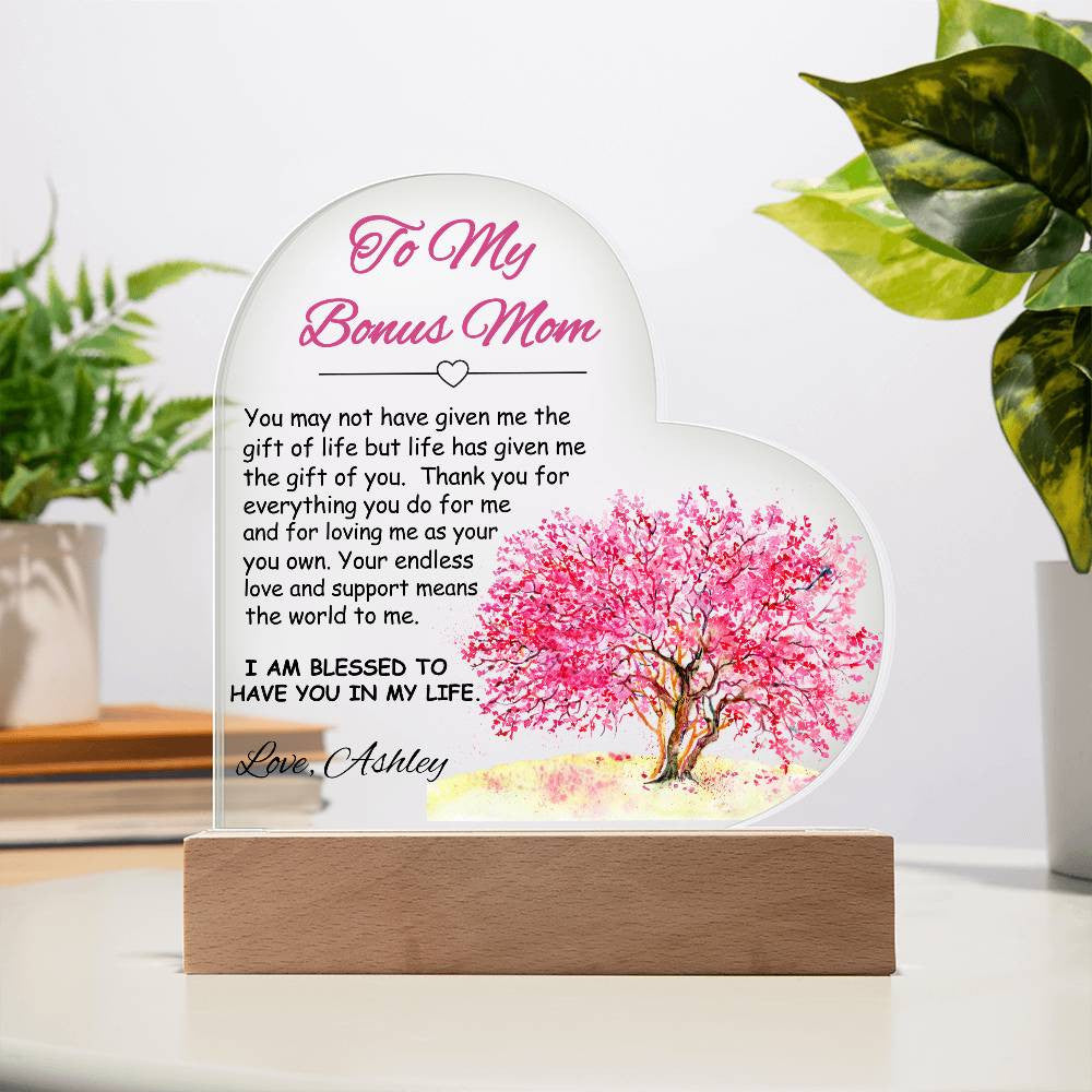 To My/Our Bonus Mom Acrylic Heart Plaque Gift-[Heartfelt Family Gift]