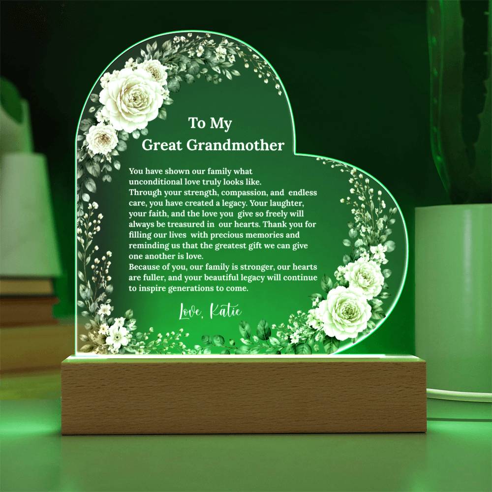 Great Grandma Acrylic Heart Plaque Gift