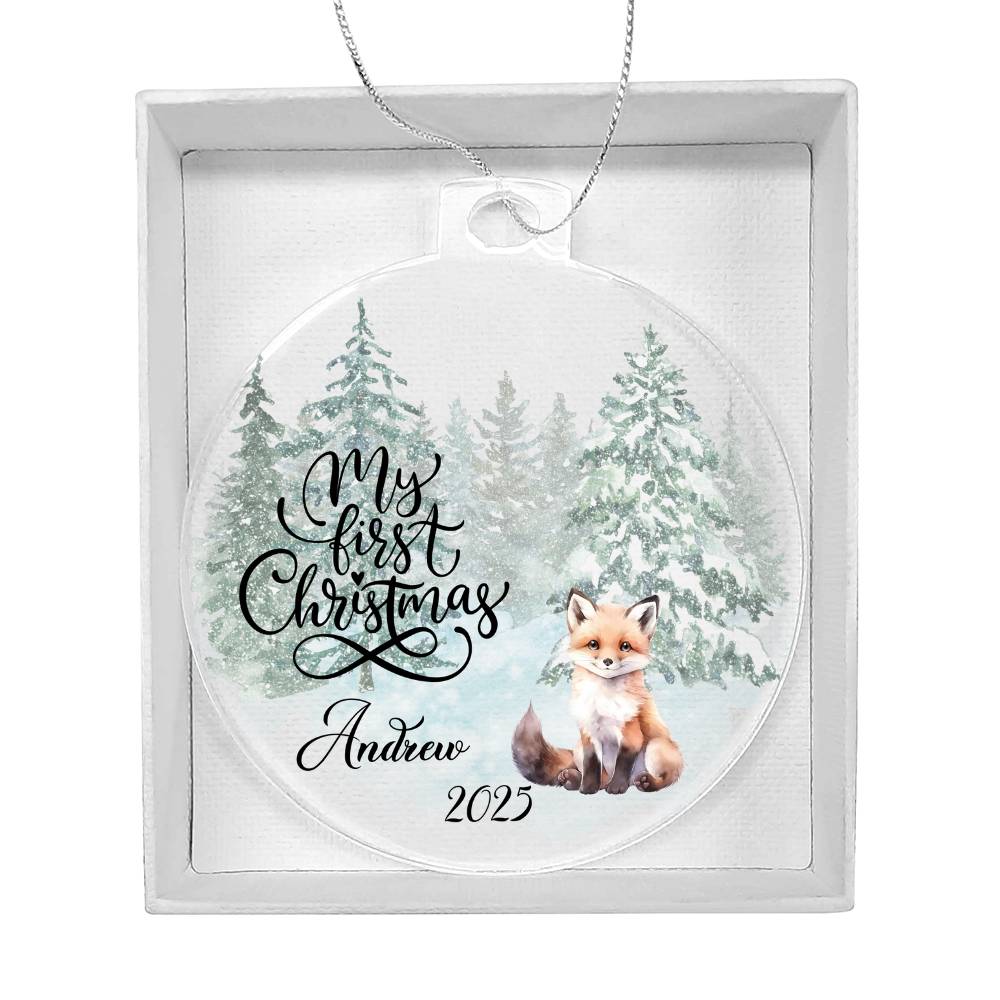 Baby's 1st Christmas Raccoon Woodland Acrylic Ornament