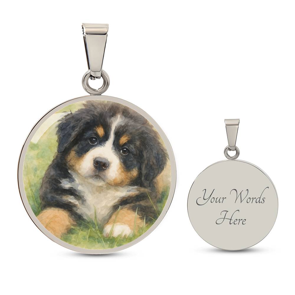 Personalized Watercolor Dog Portrait Necklace with Engraving