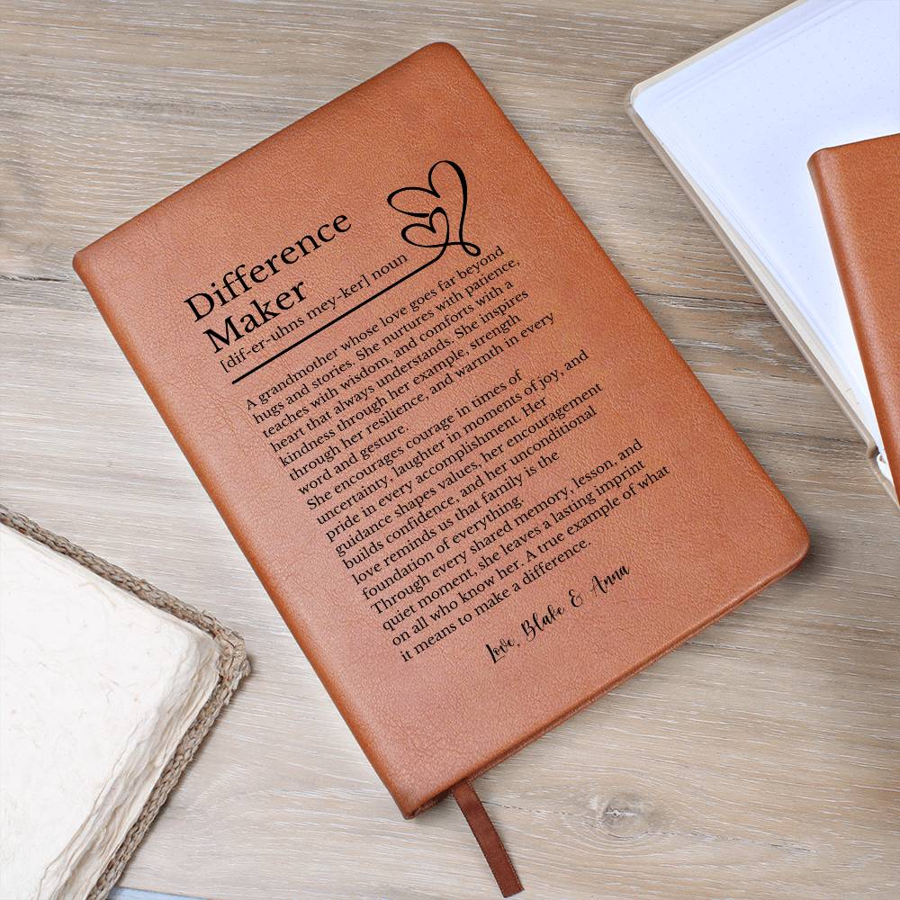 Grandma Difference Maker Journal, Vegan Leather Gift, Inspirational Mother's Day, Personalized Leather Notebook, Sentimental Gift
