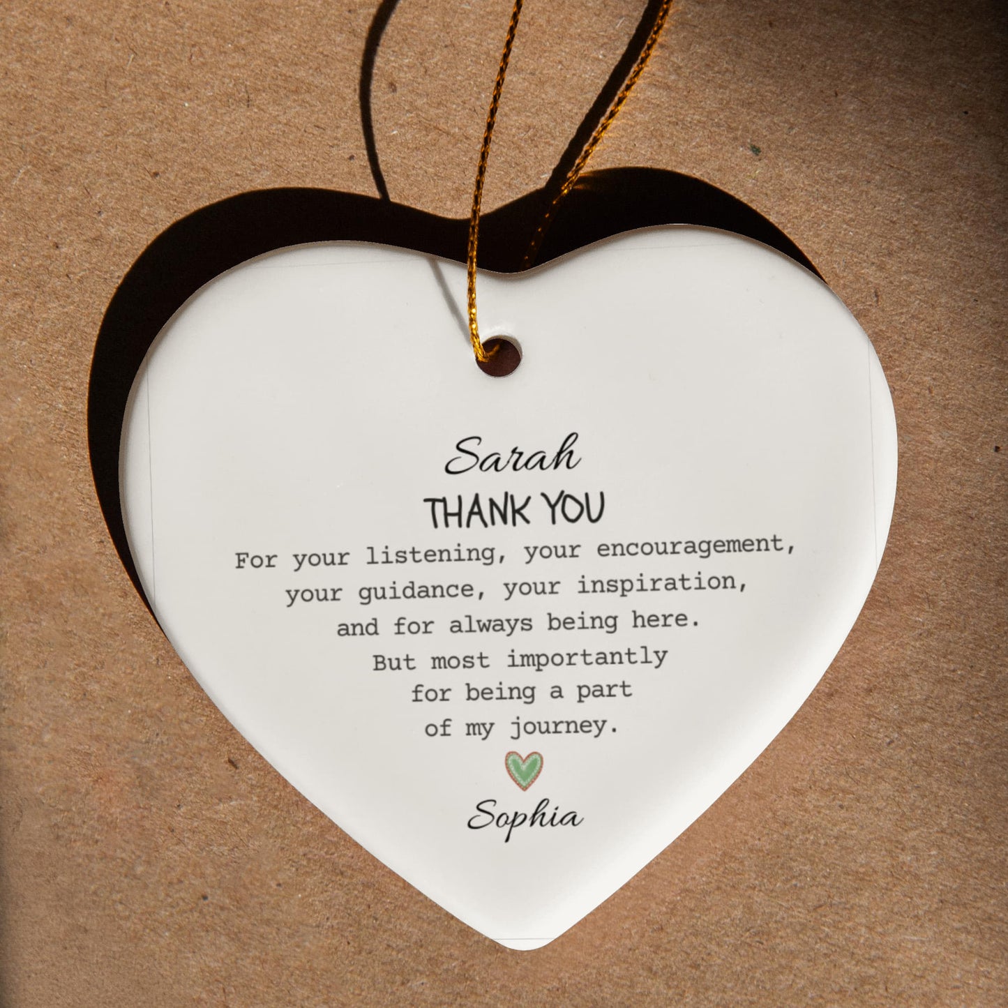 Thank You Gift for Friend Ceramic Heart Ornament