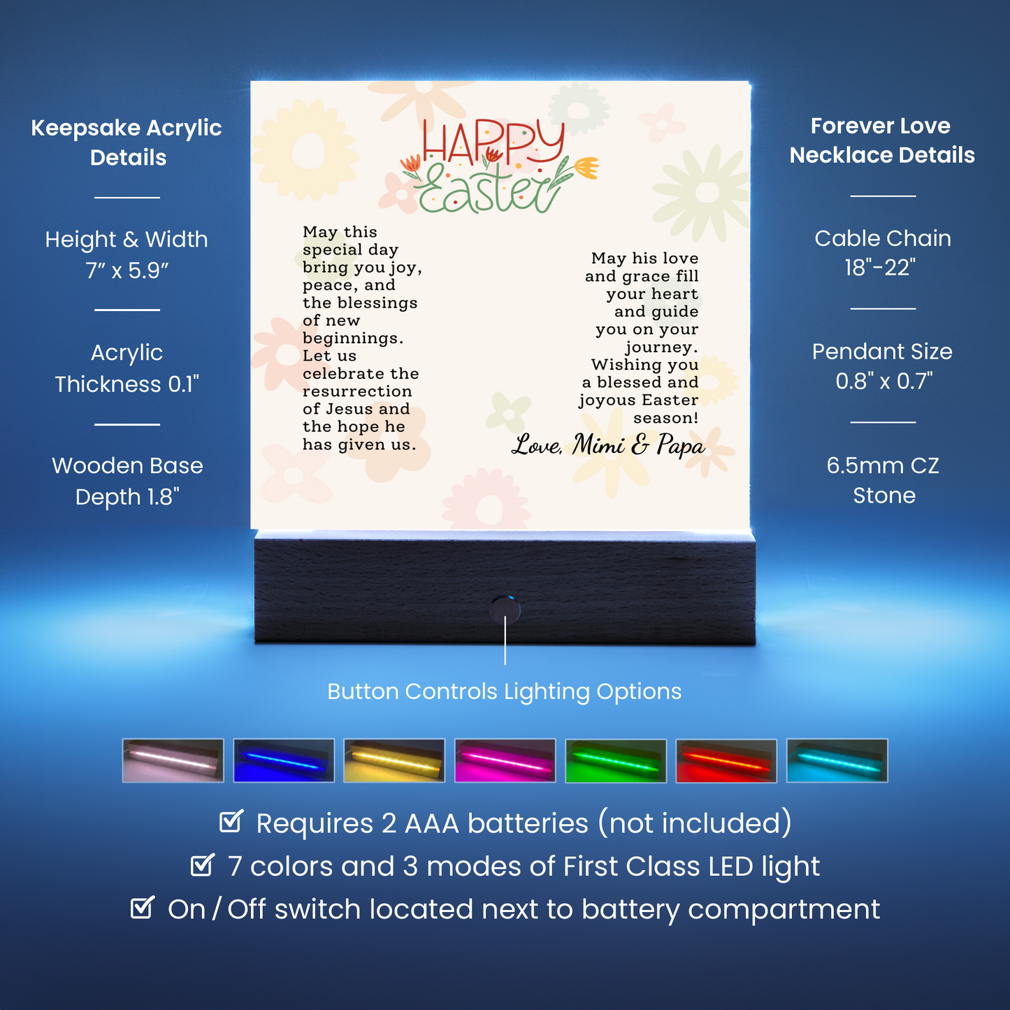 Easter Gift Cross Necklace with Lighted Acrylic Sign