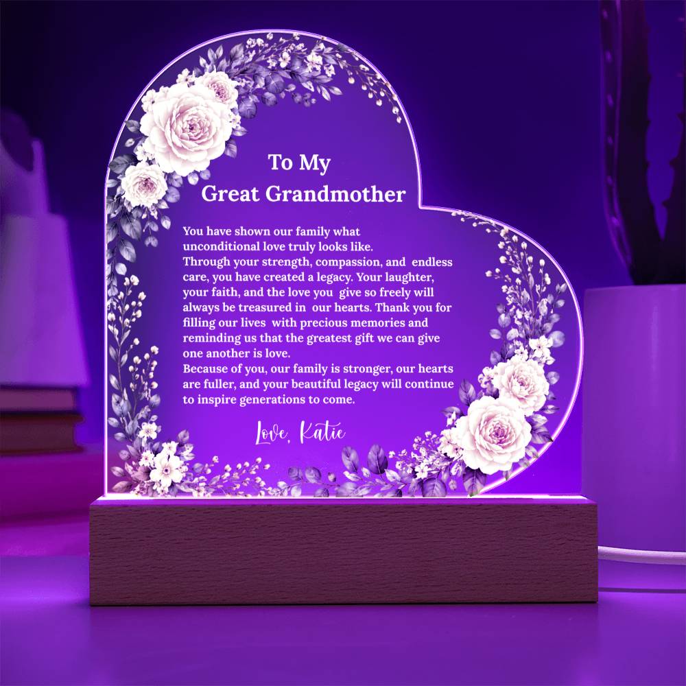 Great Grandma Acrylic Heart Plaque Gift