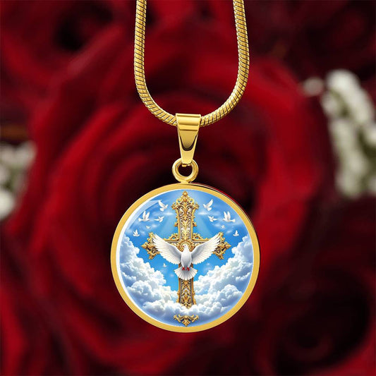 Holy Dove and Cross Necklace with Engraving-[Heartfelt Family Gift]