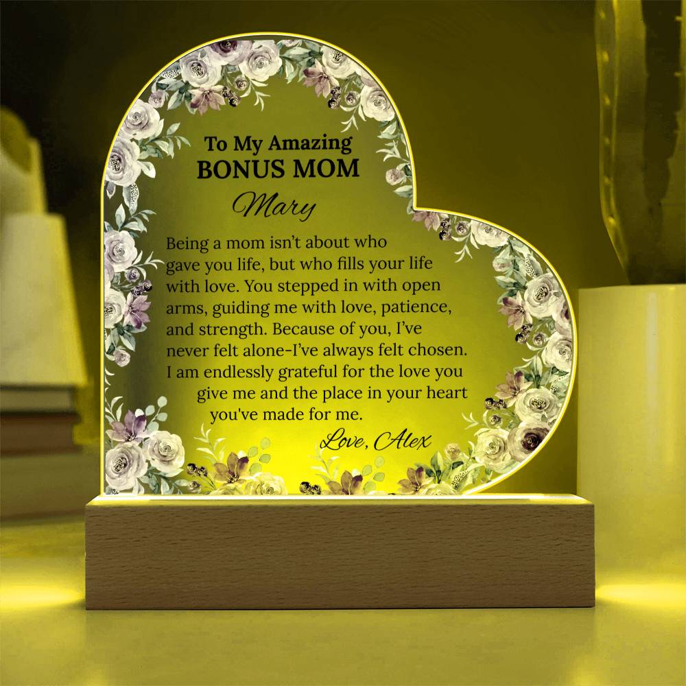 Bonus Mom Acrylic Heart Plaque