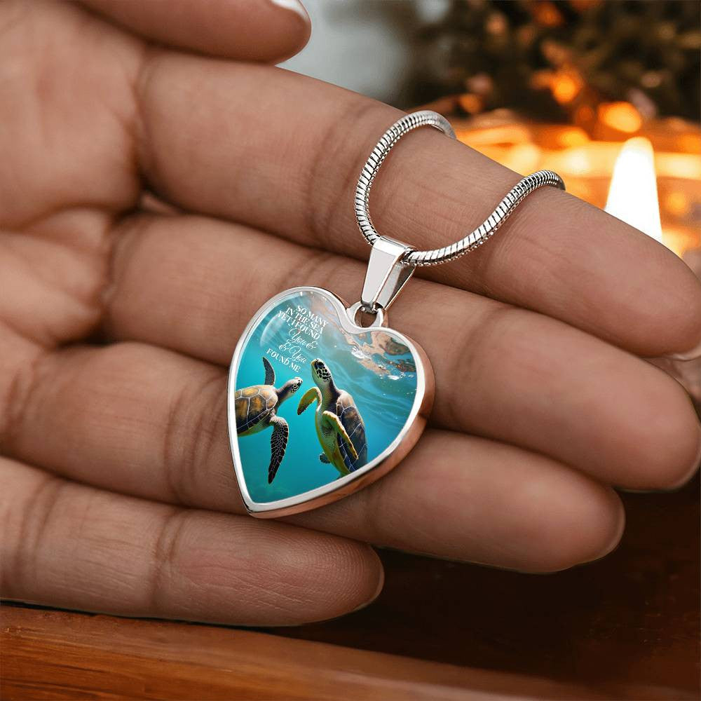 So Many In The Sea Turtles Heart Necklace with Engraving-[Heartfelt Family Gift]