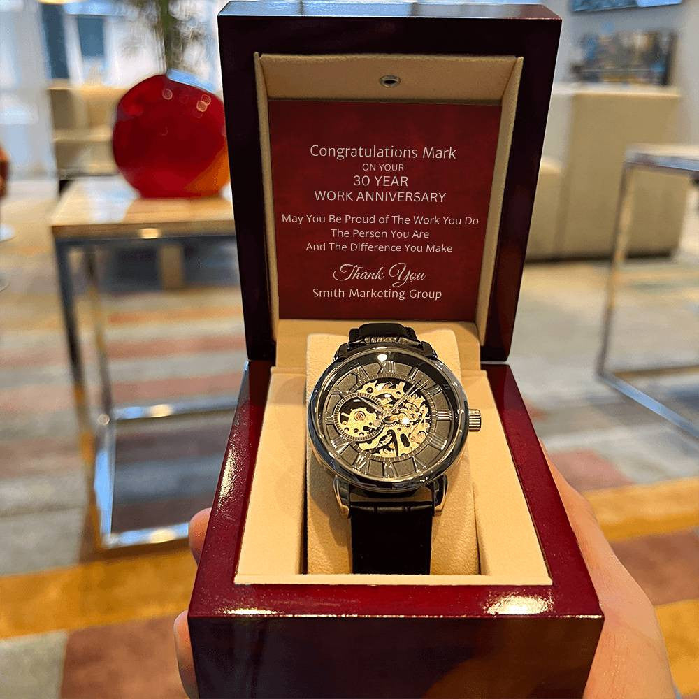 Personalized 30 Year Work Anniversary Openwork Watch - Corporate Employee Appreciation Gifts-[Heartfelt Family Gift]