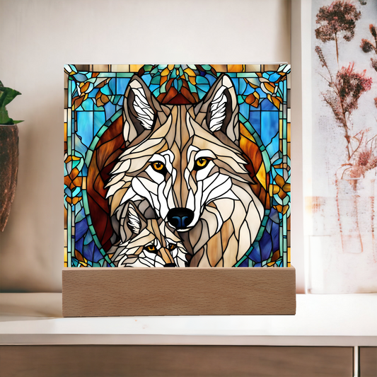 Wolf and Cub  Acrylic Square Plaque-[Heartfelt Family Gift]