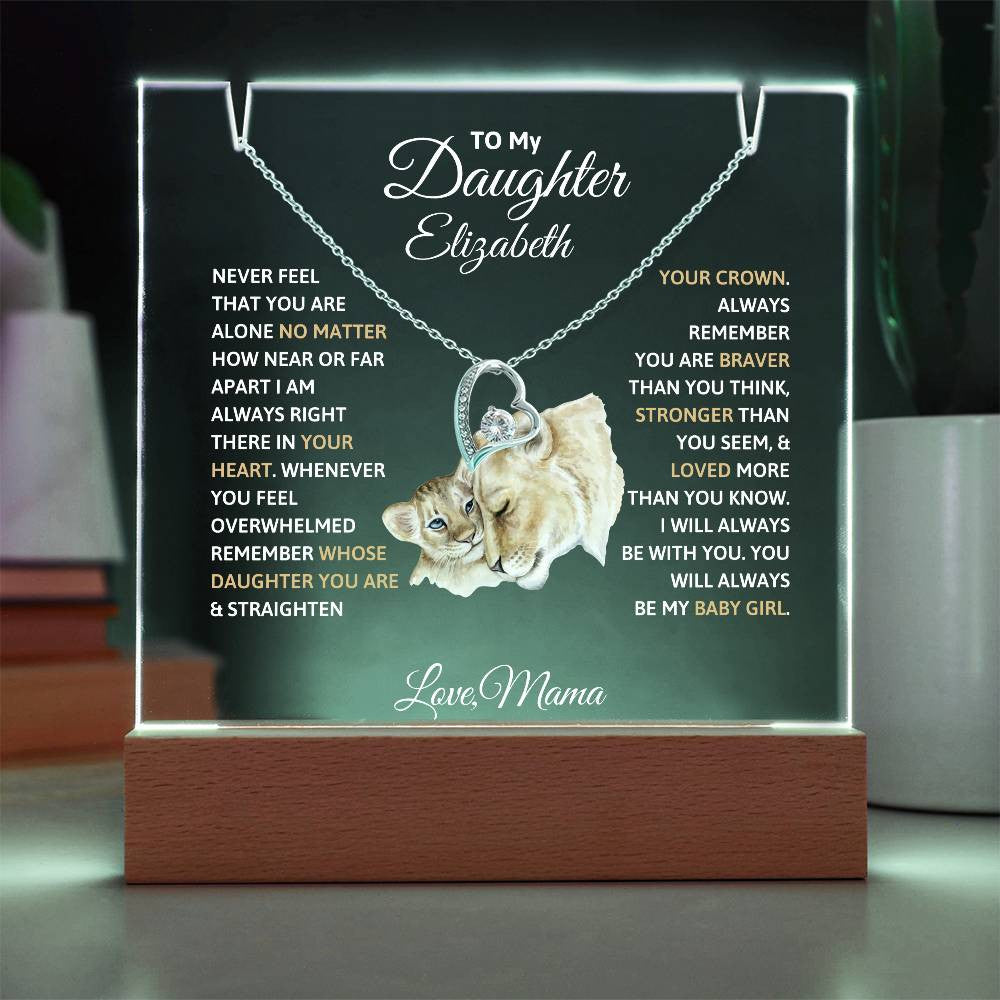 Daughter from Mom  LED Acrylic Heart Necklace Plaque Gift Set-[Heartfelt Family Gift]