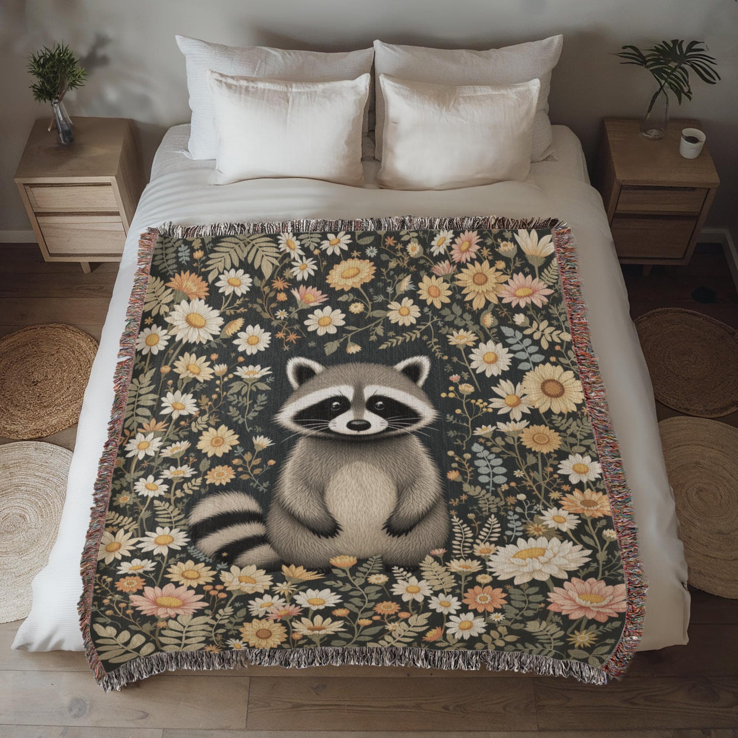 Raccoon Woven Cotton Throw Blanket-[Heartfelt Family Gift]