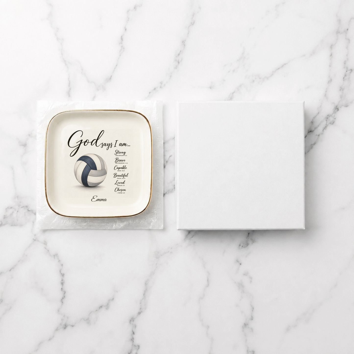 Christian Volleyball Jewelry Dish, Faith Gift for Volleyball Player, God Says I Am Trinket Tray, Inspirational Athlete Keepsake Gift