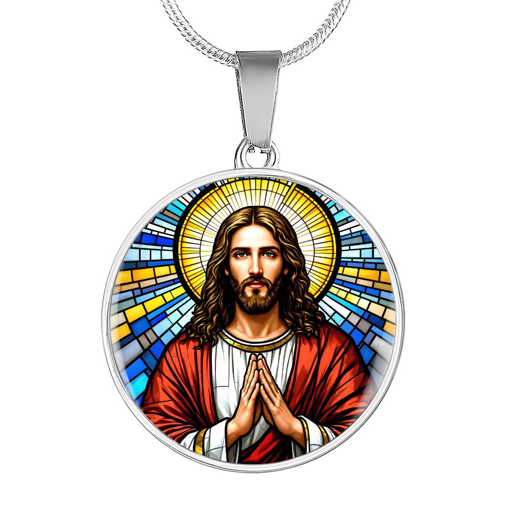 Personalized Jesus Faux Stain Glass Pendant Necklace