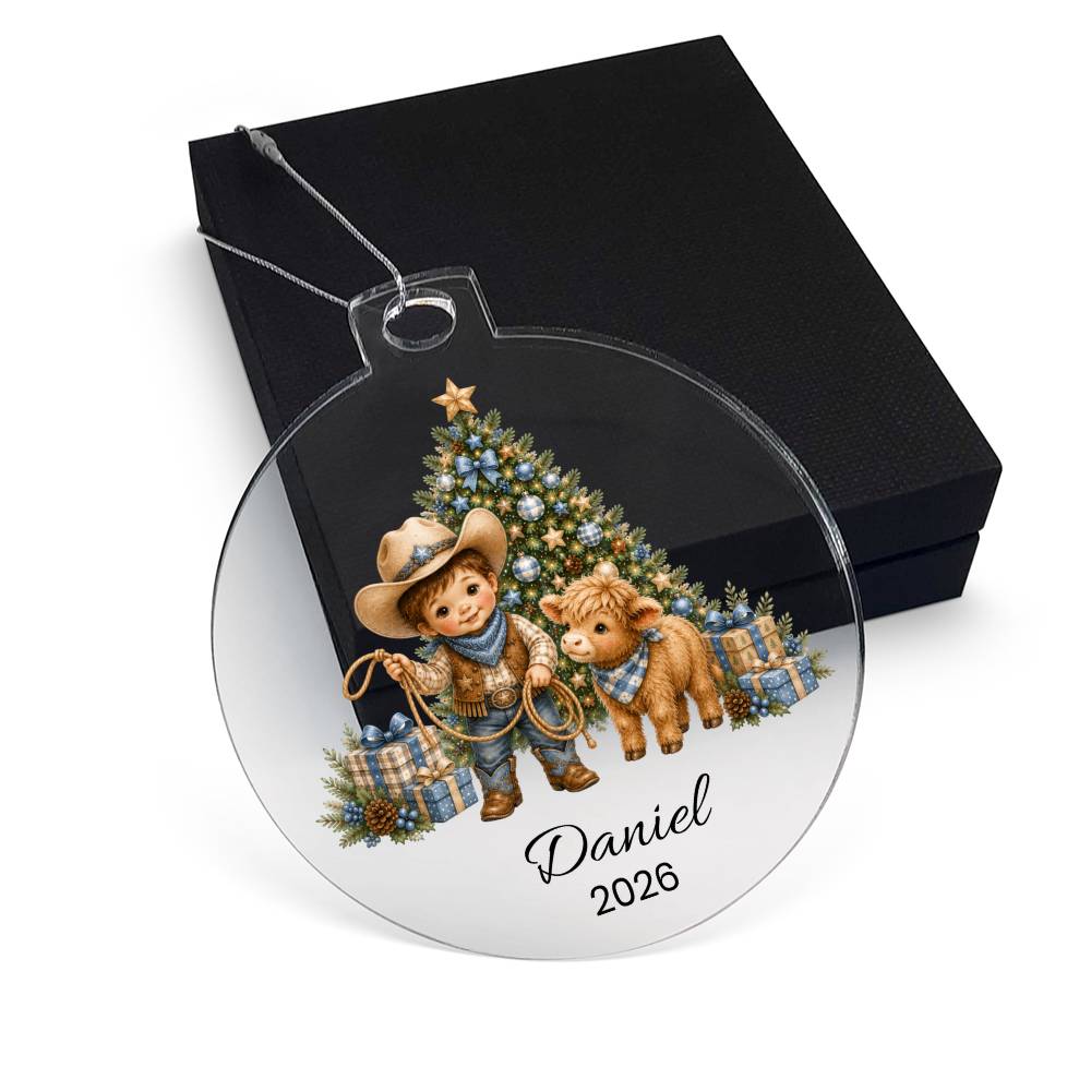 Highland Cow Cowboy Christmas Ornament