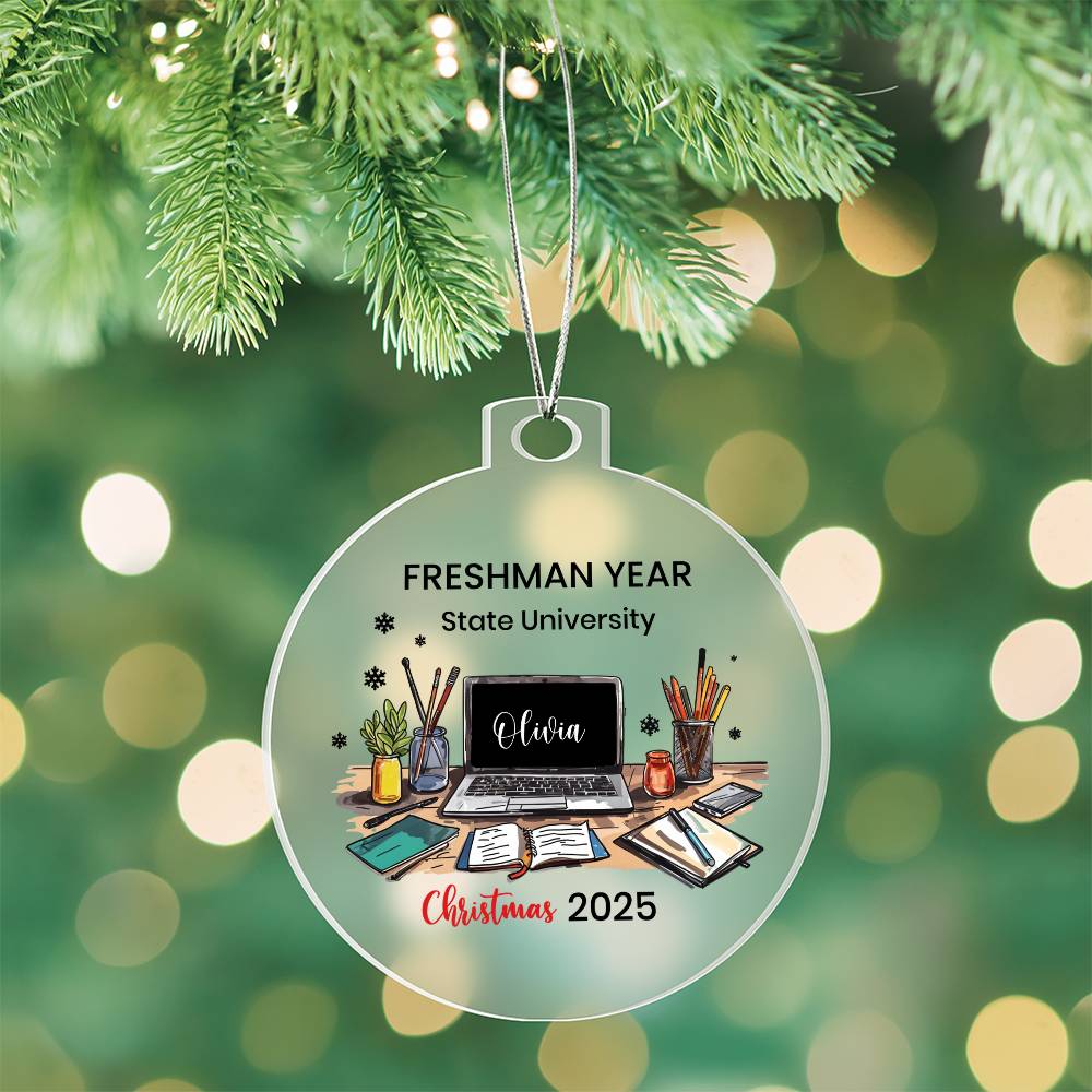 Personalized College Ornament, Freshman Year Christmas Decor, Custom College Gift, College Keepsake Ornament, Unique Student Gift, Acrylic Ornament