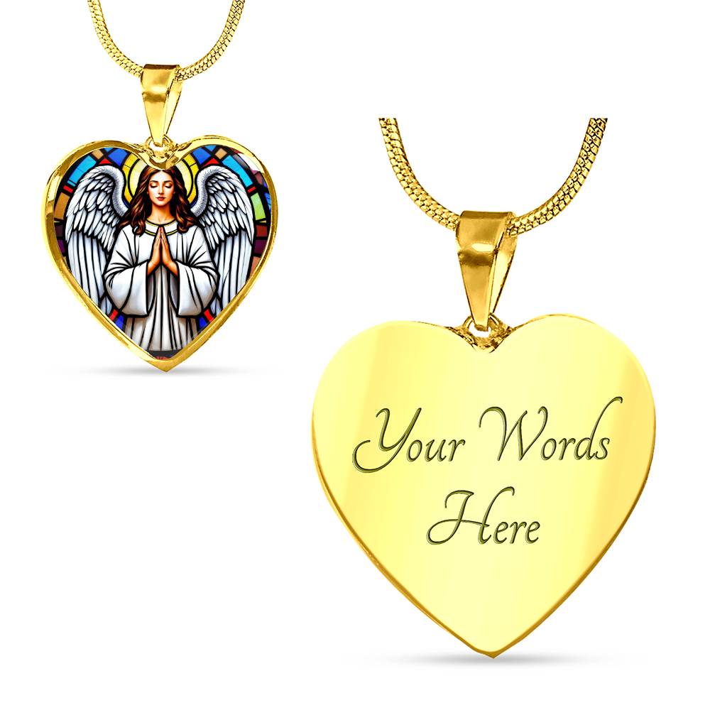 Guardian Angel Faux Stain Glass Pendant Necklace