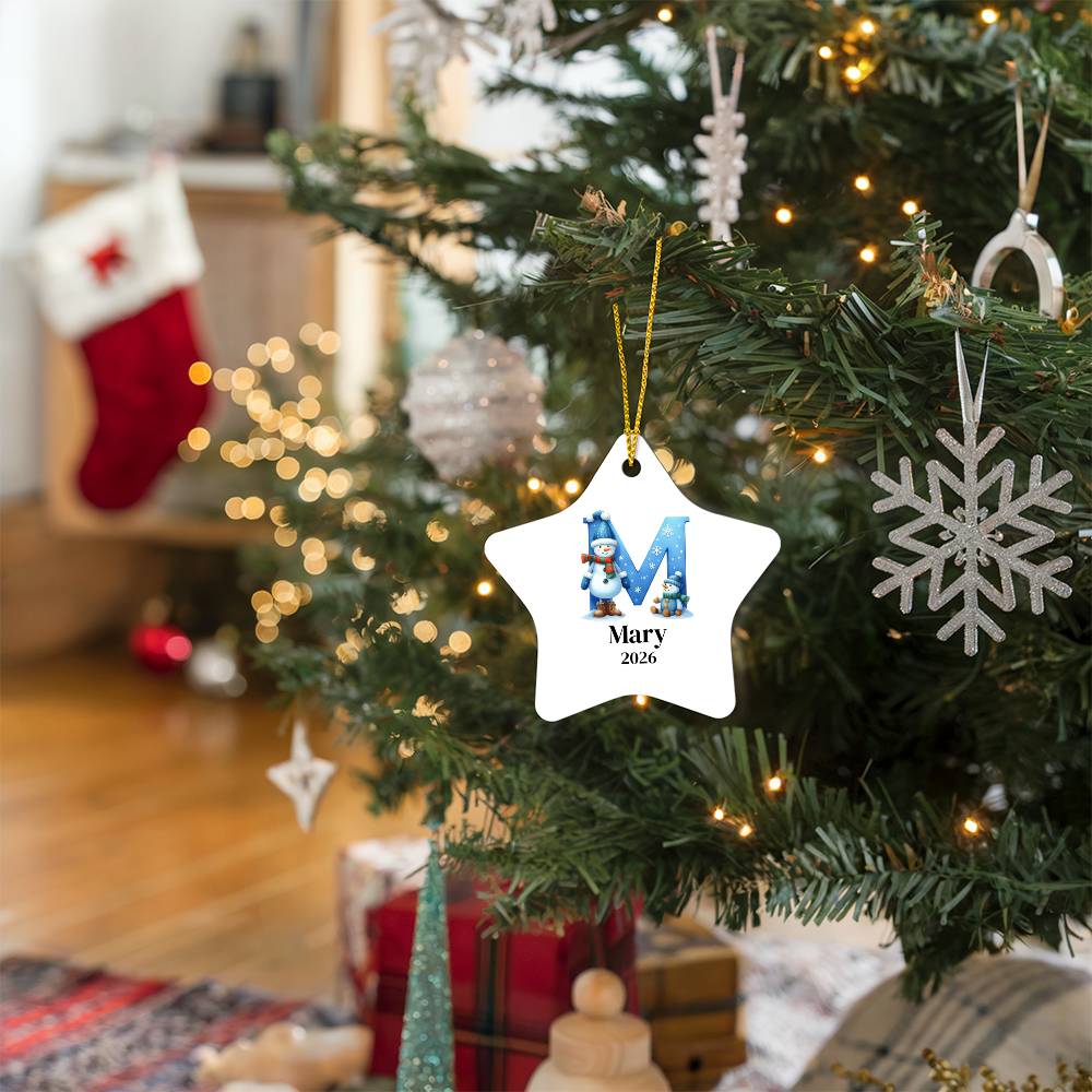 Snowman Initial Star Ornament