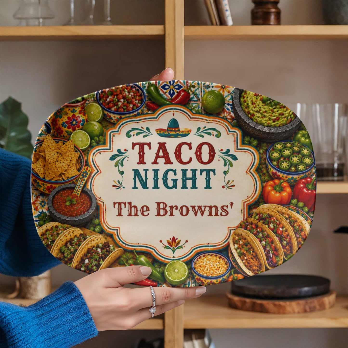 Personalized Taco Serving Tray, Family Name Tray, Custom Taco Night Platter, Mexican Fiesta Decor, Unique Housewarming Gift, Kitchen Tableware,