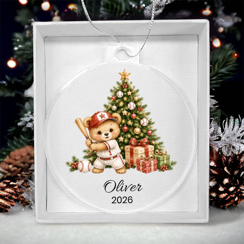 Baseball Bear Kids Christmas Ornament