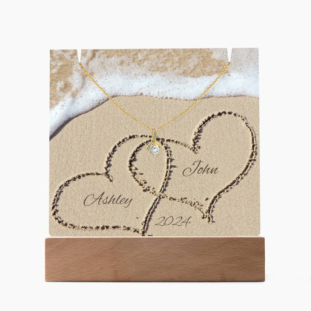 Names In The Sand Petite Ribbons Plaque & Necklace Gift Set-[Heartfelt Family Gift]