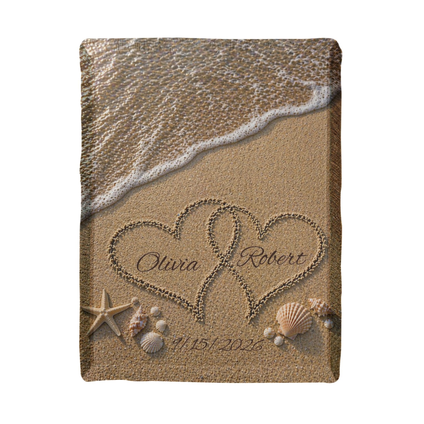 Personalized Names In The Sand Woven Cotton Blanket