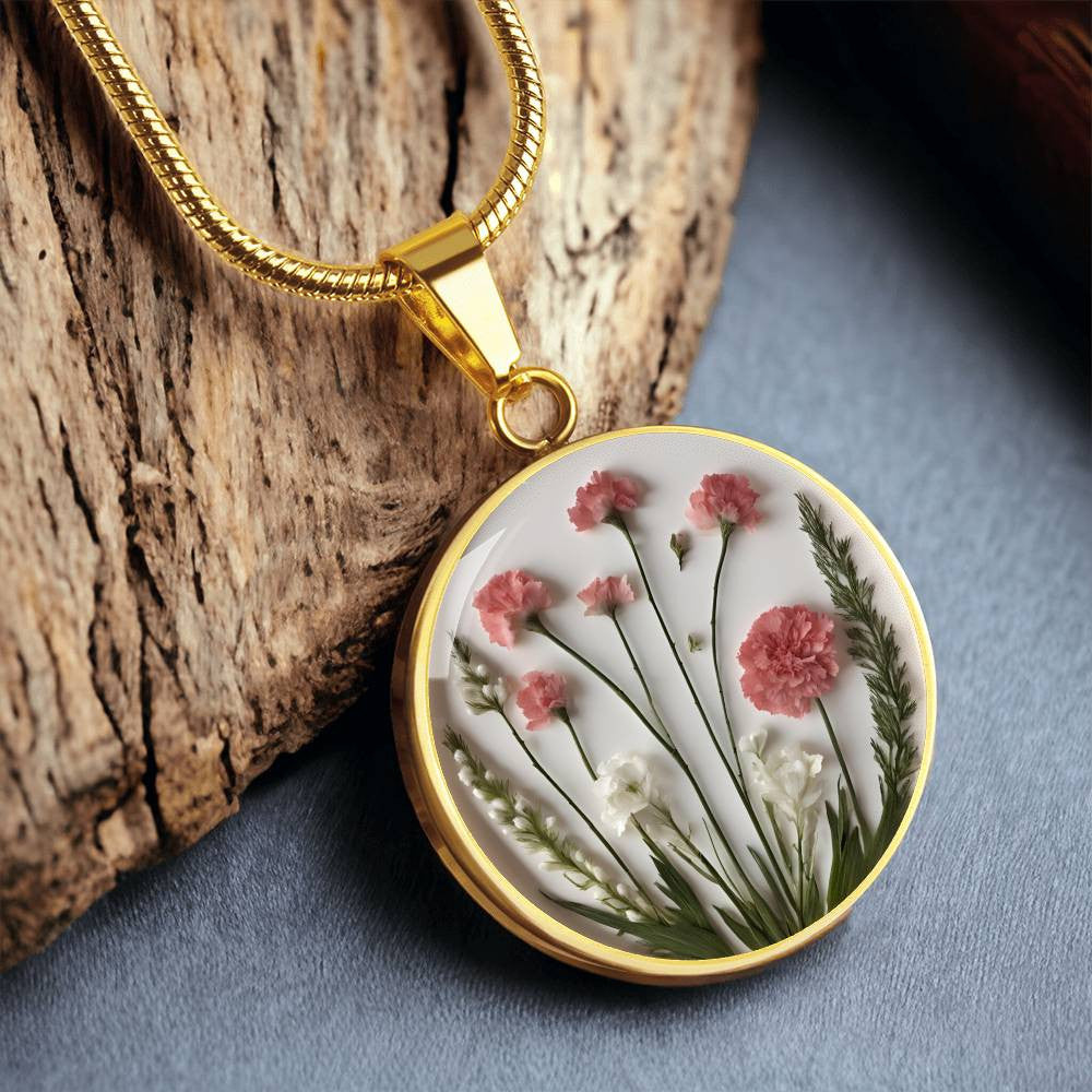 January Birthflower Necklace Carnation and Snow drop Floral pendant-[Heartfelt Family Gift]
