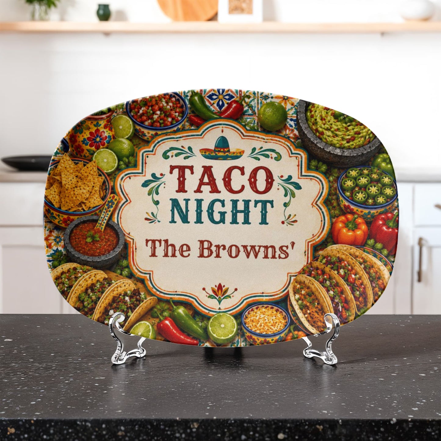Personalized Taco Serving Tray, Family Name Tray, Custom Taco Night Platter, Mexican Fiesta Decor, Unique Housewarming Gift, Kitchen Tableware,