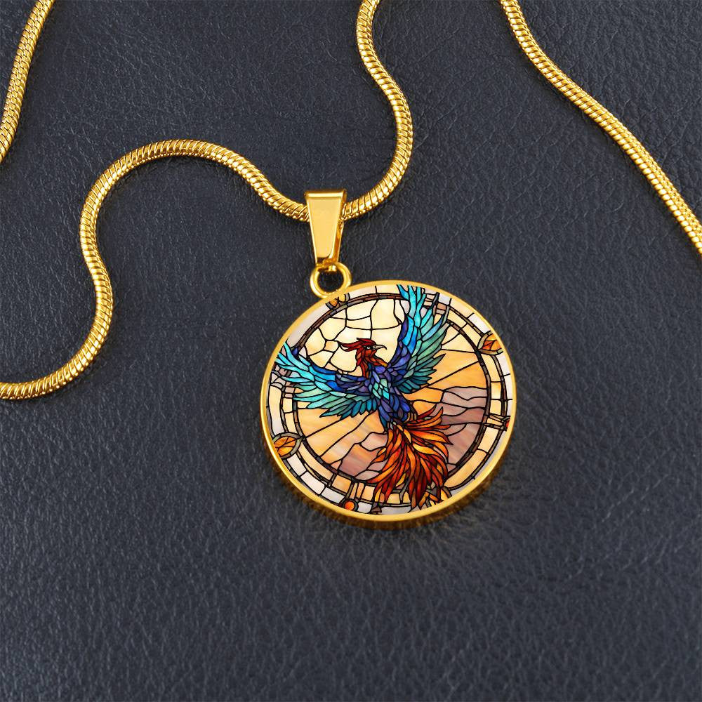 Rising Phoenix Round Pendant Necklace in Gold or silver-[Heartfelt Family Gift]