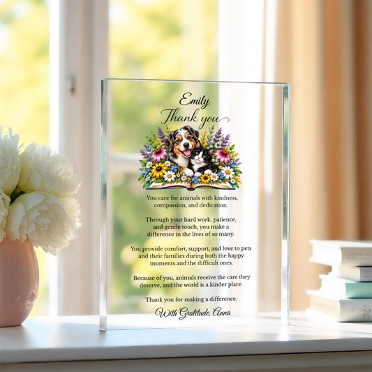 Vet Tech Thank You Gift, Animal Care Appreciation Acrylic Block, Dog and Cat Veterinary Gift, Pet Clinic Decor, Compassionate Care Tribute