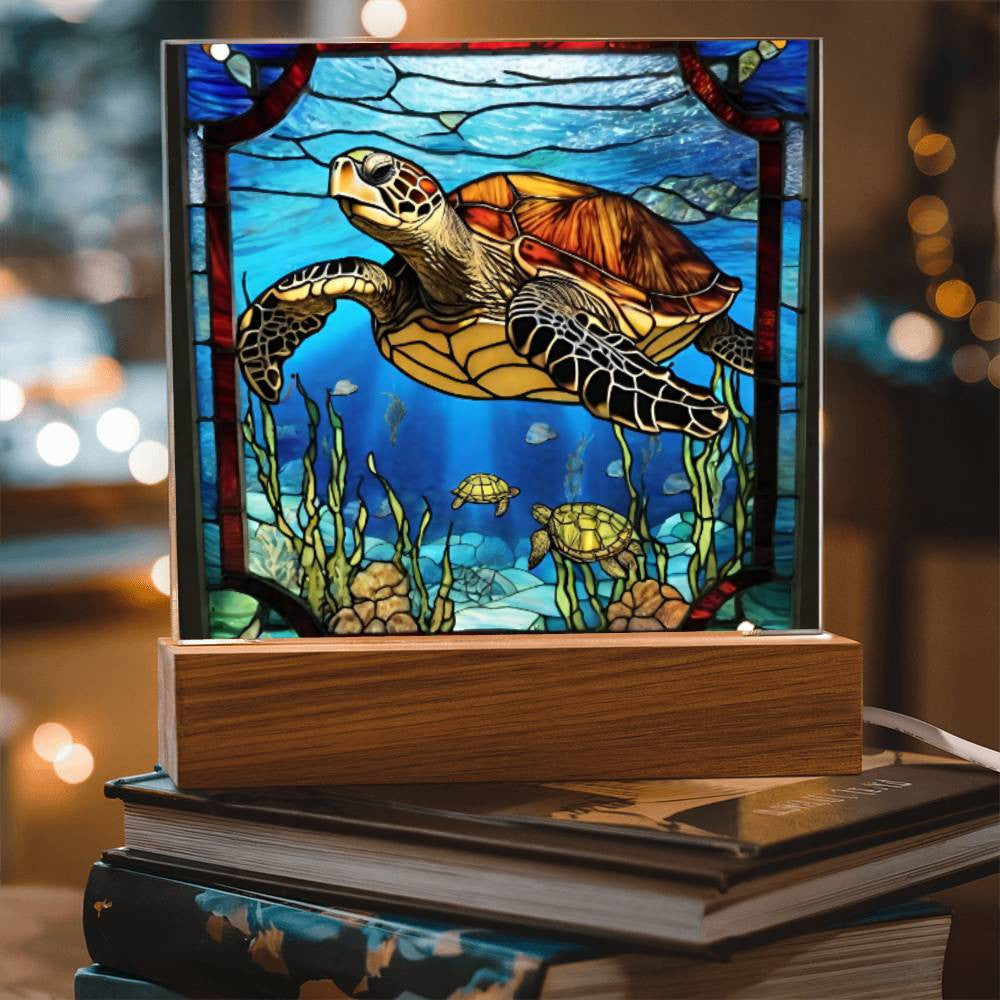 LED Stained Glass Sea Turtle Nightlight - Ocean Art for Beach House or Girls Room - Turtle Lover Gift-[Heartfelt Family Gift]