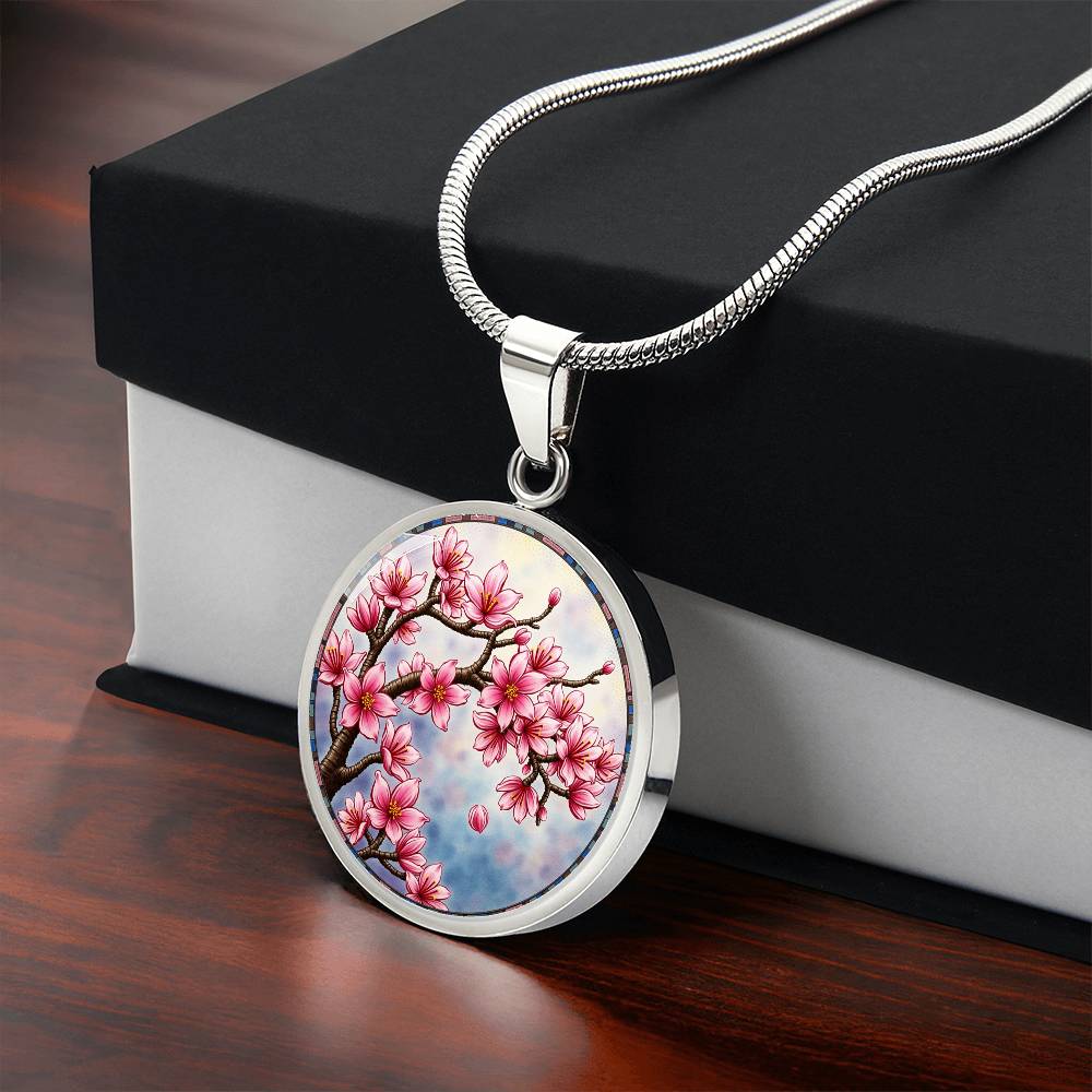 Cherry blossom Floral Necklace with Engraving
