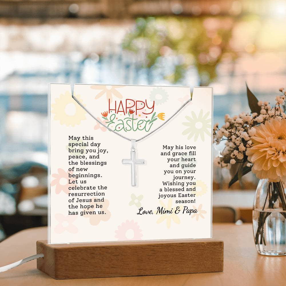 Easter Gift Cross Necklace with Lighted Acrylic Sign