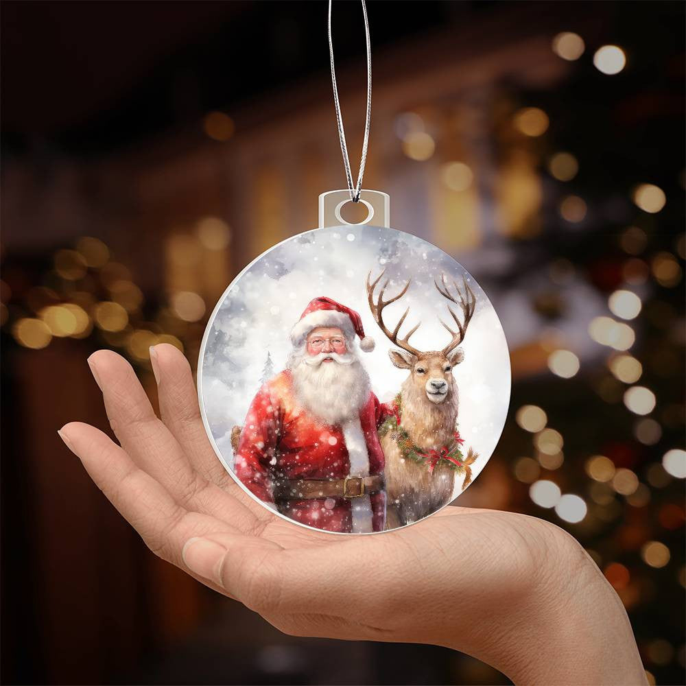 Santa Reindeer Acrylic Christmas Ornament-[Heartfelt Family Gift]