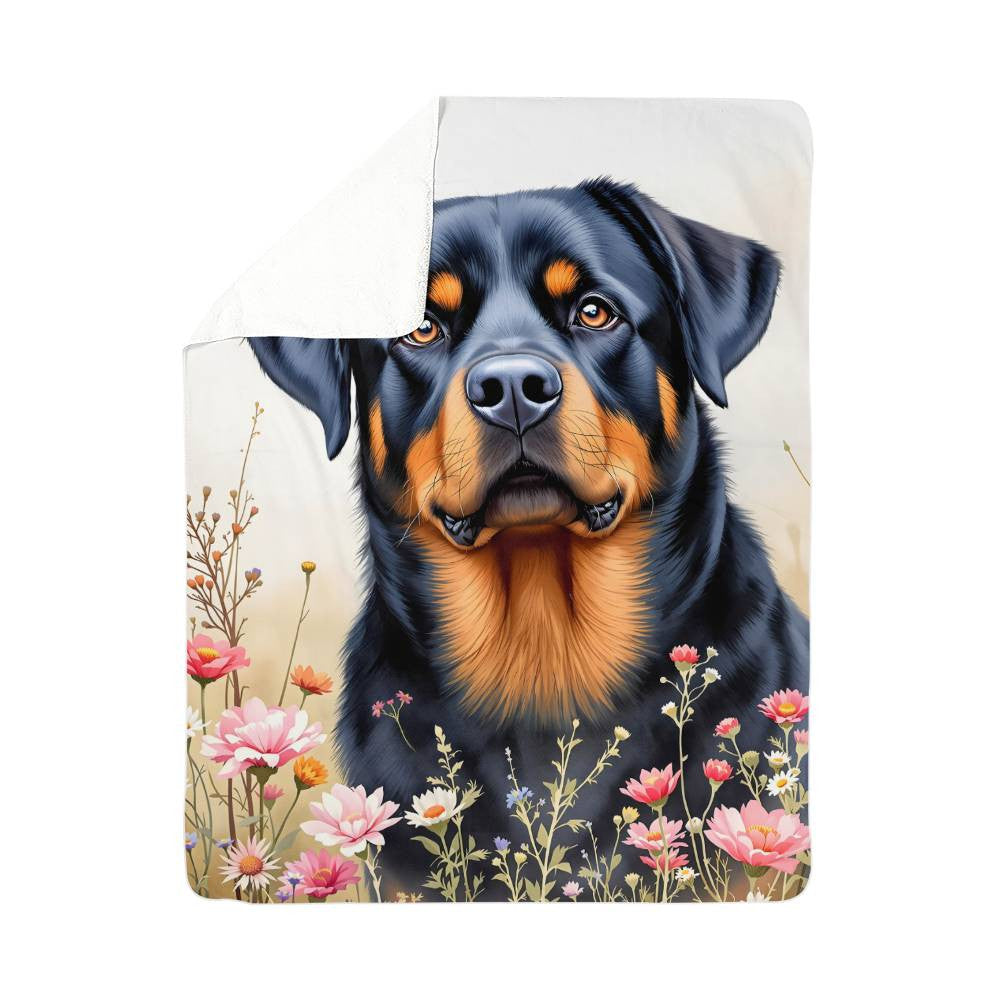 Rottweiler Dog Wildflower Floral Woven Blanket-[Heartfelt Family Gift]