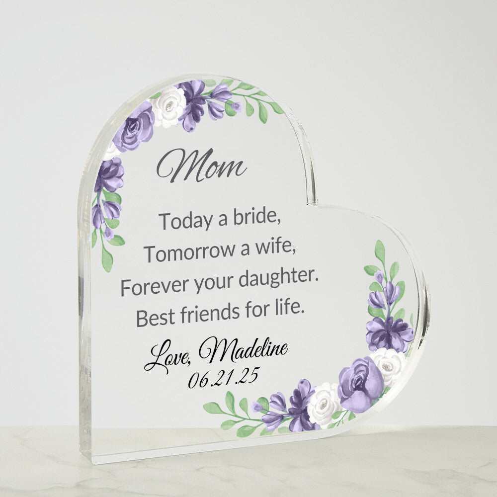 Mother of The Bride Acrylic Heart Plaque-[Heartfelt Family Gift]
