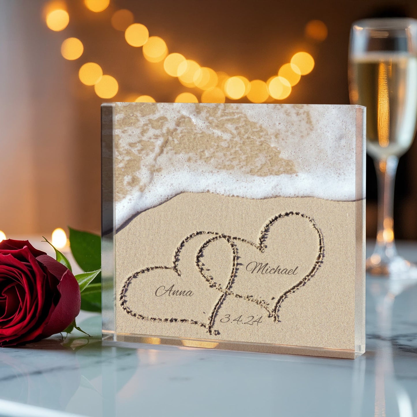 Names In The Sand Romantic Beach Print Acrylic Block For Couple