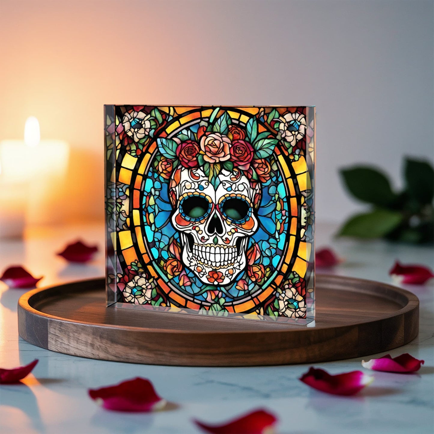 Sugar Skull Stained Glass Acrylic Decor