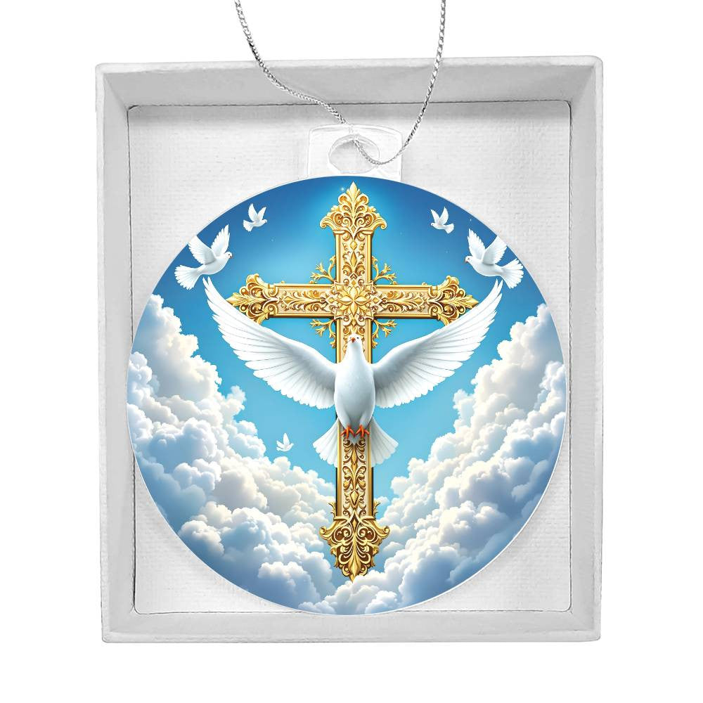 Cross and Dove Acrylic Christmas Ornament-[Heartfelt Family Gift]