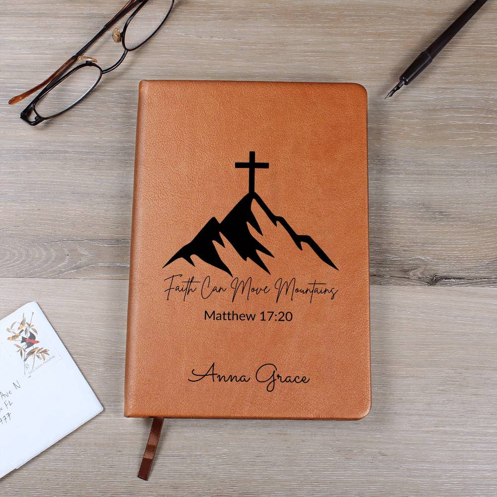 Personalized Bible Verse Journal, Faith Can Move Mountains Matthew 17:20, Christian Gift for Women, Custom Name Scripture Keepsake