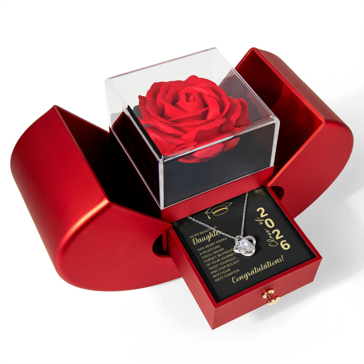 Class of 2026 Graduation Necklace Rose Gift Box Set