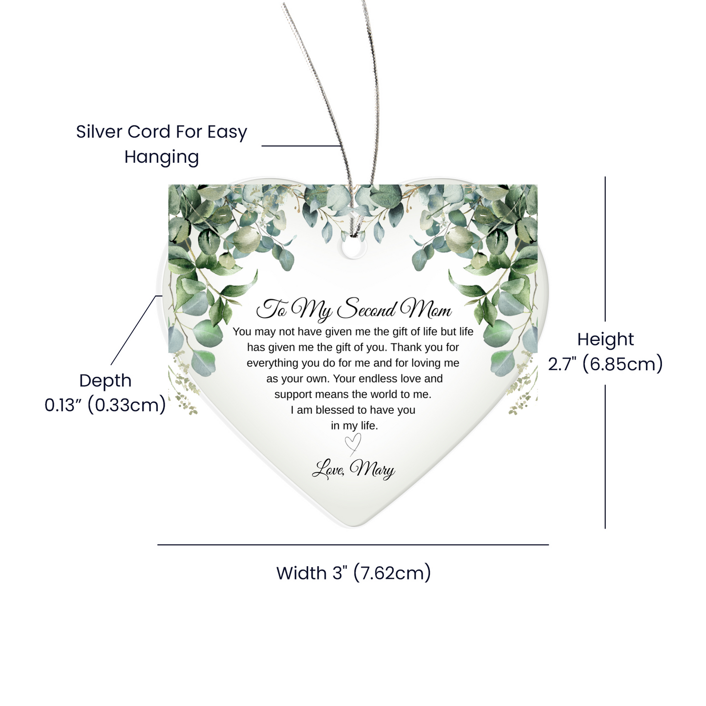 Second Mom Acrylic Heart Ornament