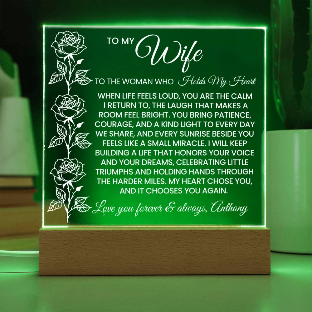 Wife Roses Lighted Plaque Gift