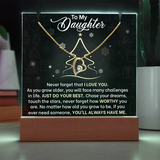 Daughter Christmas LED Acrylic Heart Necklace & Plaque-[Heartfelt Family Gift]