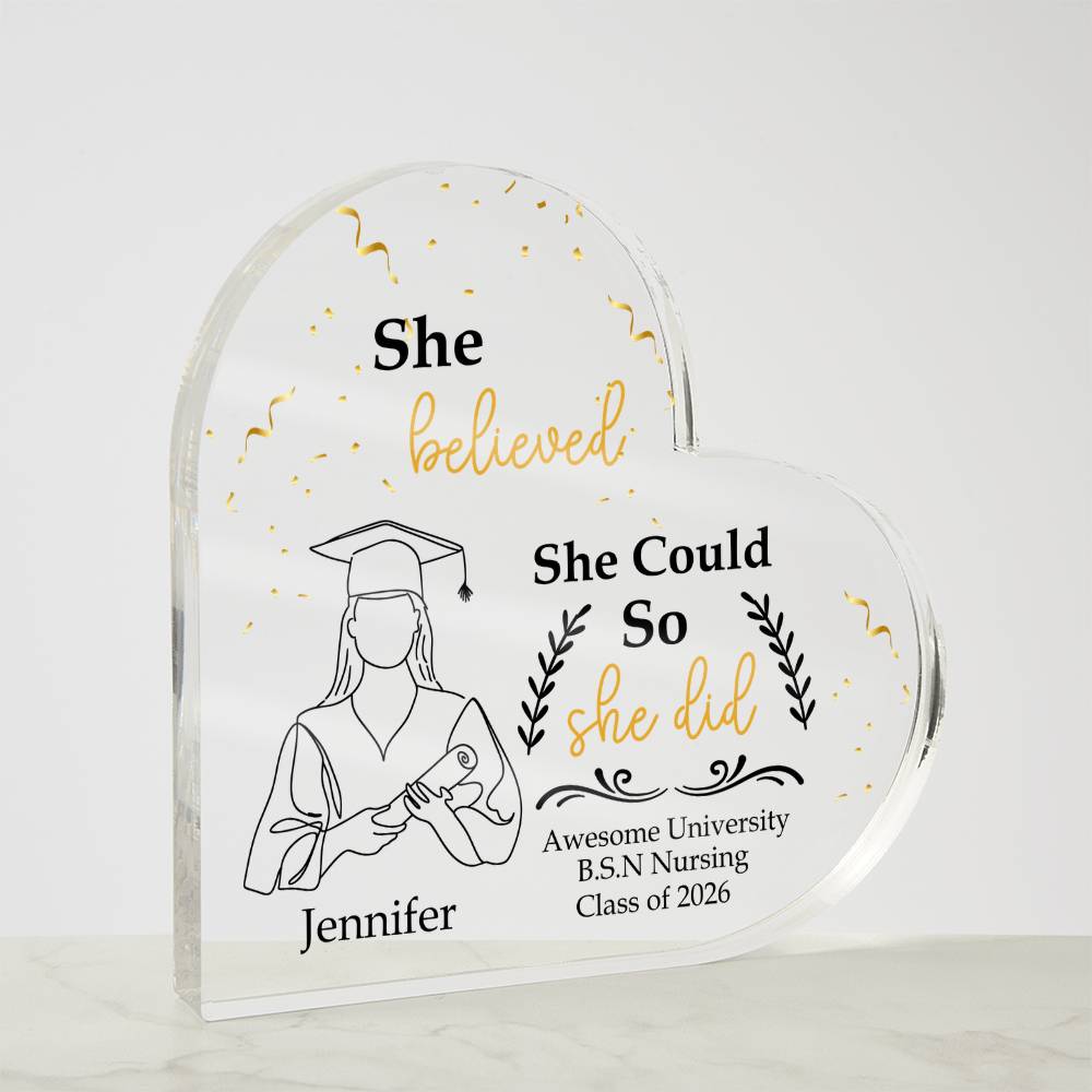 Personalized Graduation Heart Plaque Gift, She Believed She Could So She Did
