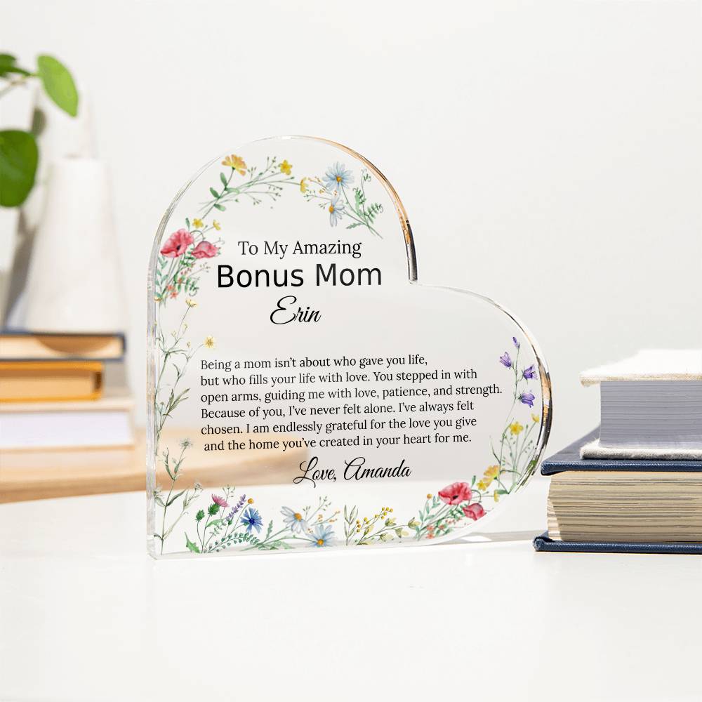 Personalized Bonus Mom Heart Plaque