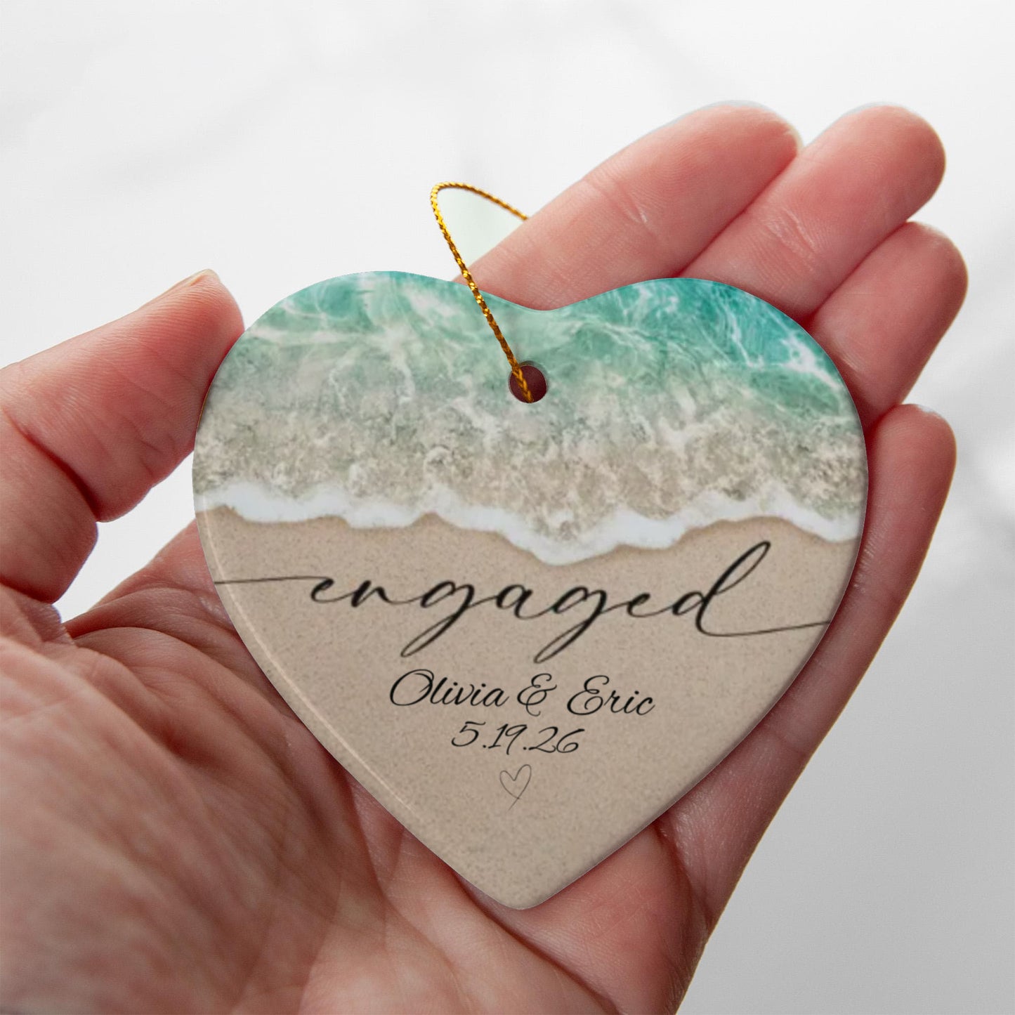 Personalized Engagement Ceramic Heart Ornament