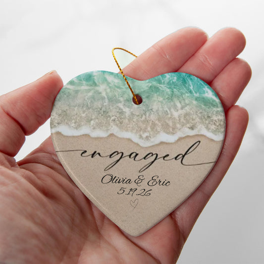 Personalized Engagement Ceramic Heart Ornament