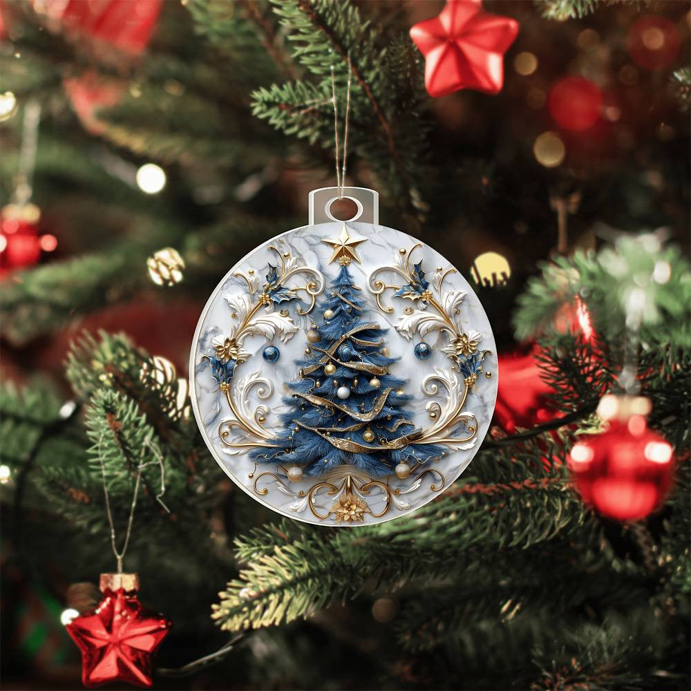 Blue Gold Christmas Tree Acrylic Christmas Ornament-[Heartfelt Family Gift]